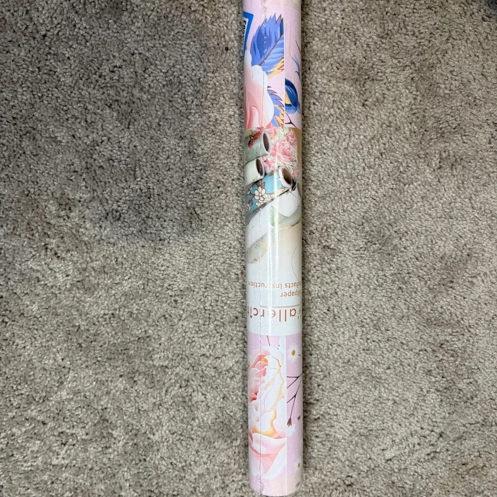 Wallcraft Pink Roses Shelf Wallpaper‎ Peel and Stick 17.5x118 Inches 2 rolls